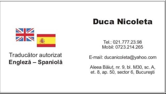 Duca Nicoleta - Traducator Autorizat Engleza-Spaniola